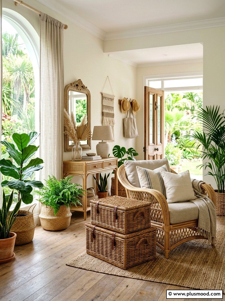 Rattan and wicker furniture foyer - 25 summer entryway decor ideas