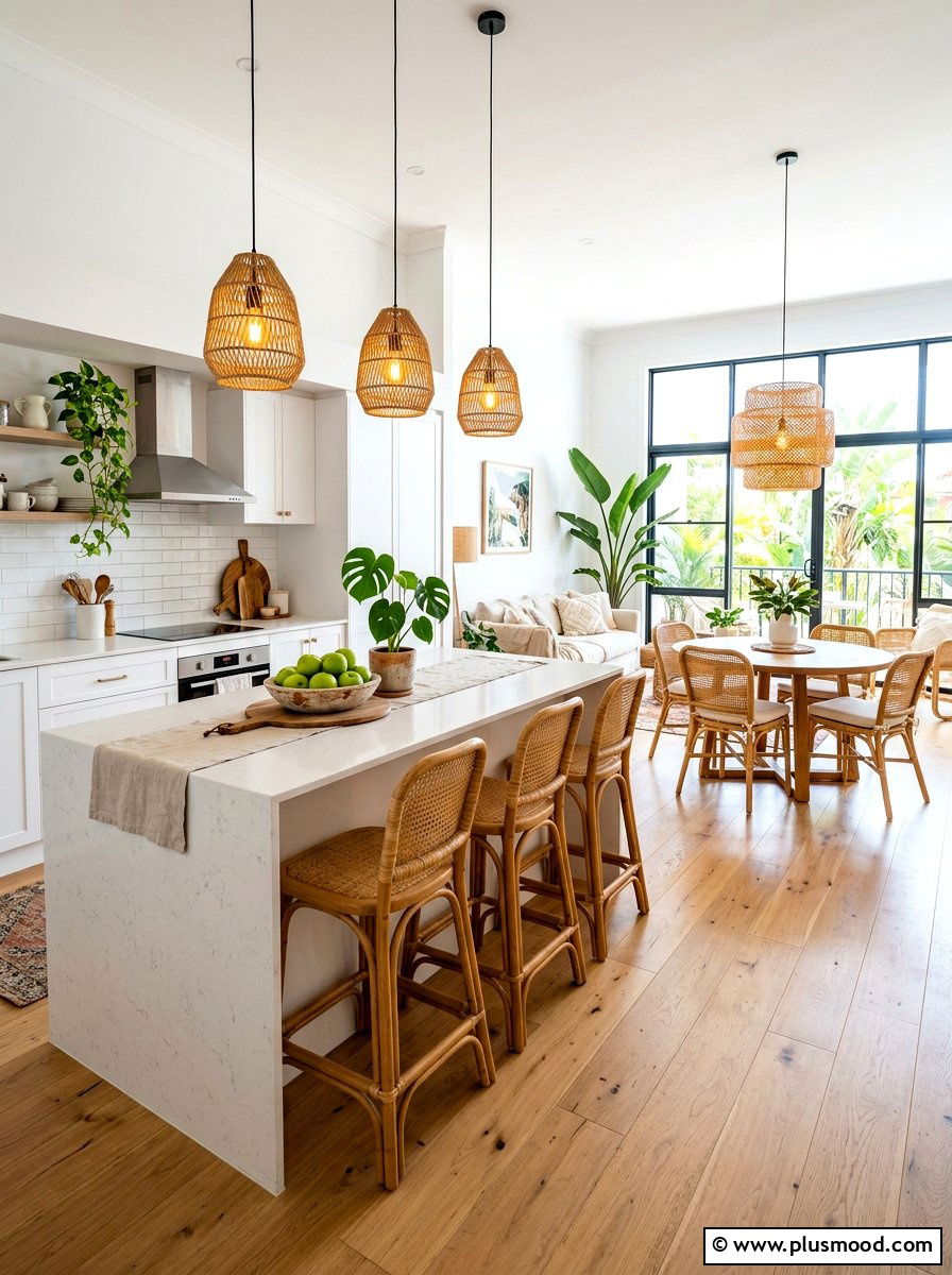 Rattan bar stool - 25 summer kitchen decor ideas for apartments