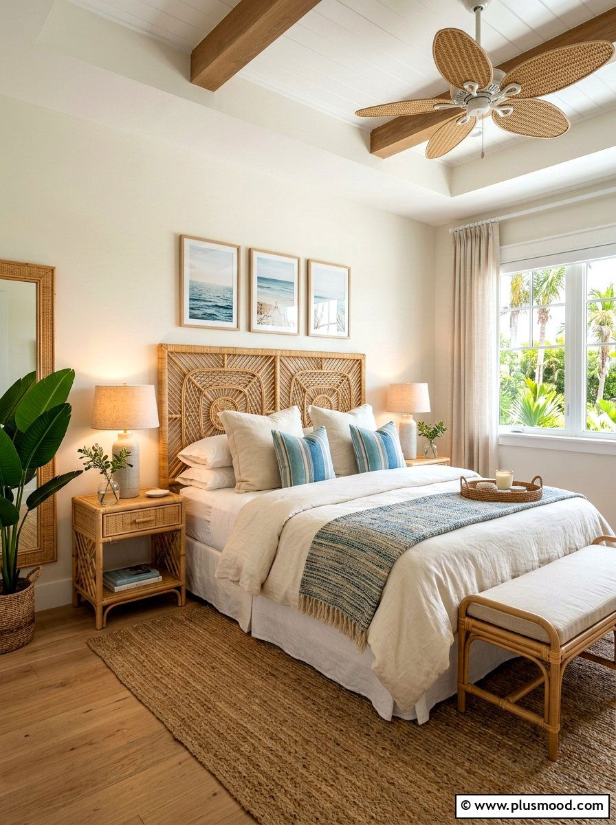 Rattan bedroom set - 25 summer coastal home decor ideas