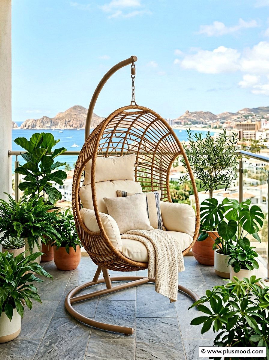 Rattan egg chair - 25 summer balcony swing chair ideas