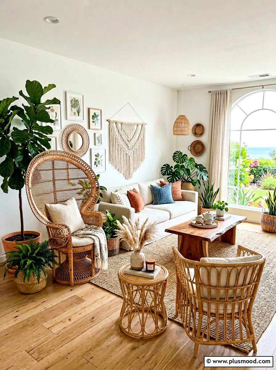 Rattan furniture - 25 boho summer living room ideas
