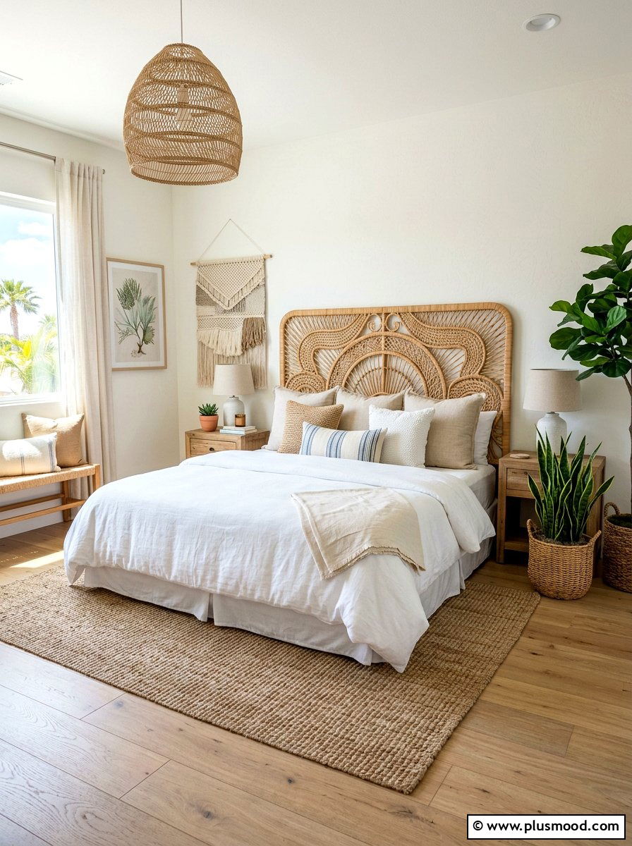 Rattan headboard - 25 late summer bedroom decor ideas