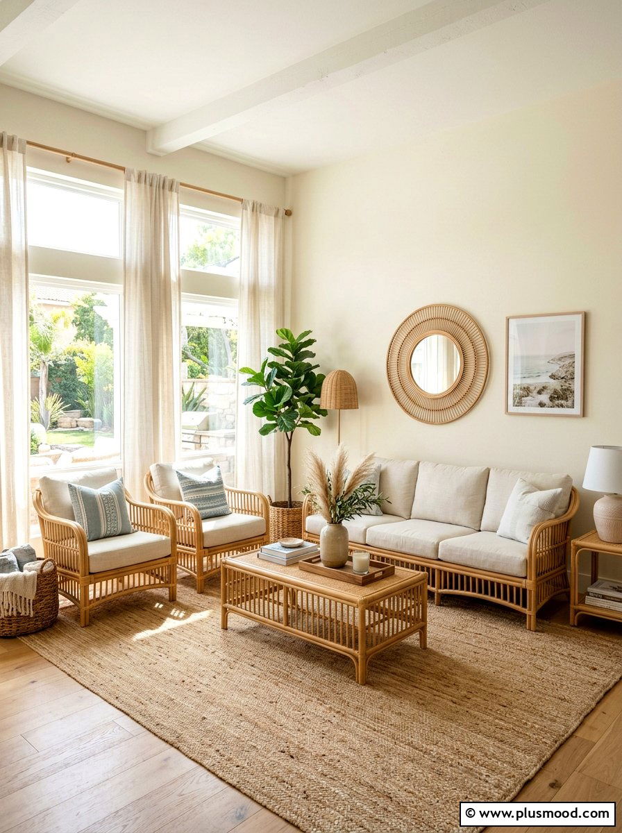 Rattan living room furniture - 25 summer tropical home decor ideas