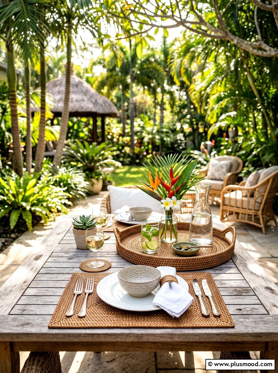 Rattan outdoor table decor - 25 summer patio table decor ideas