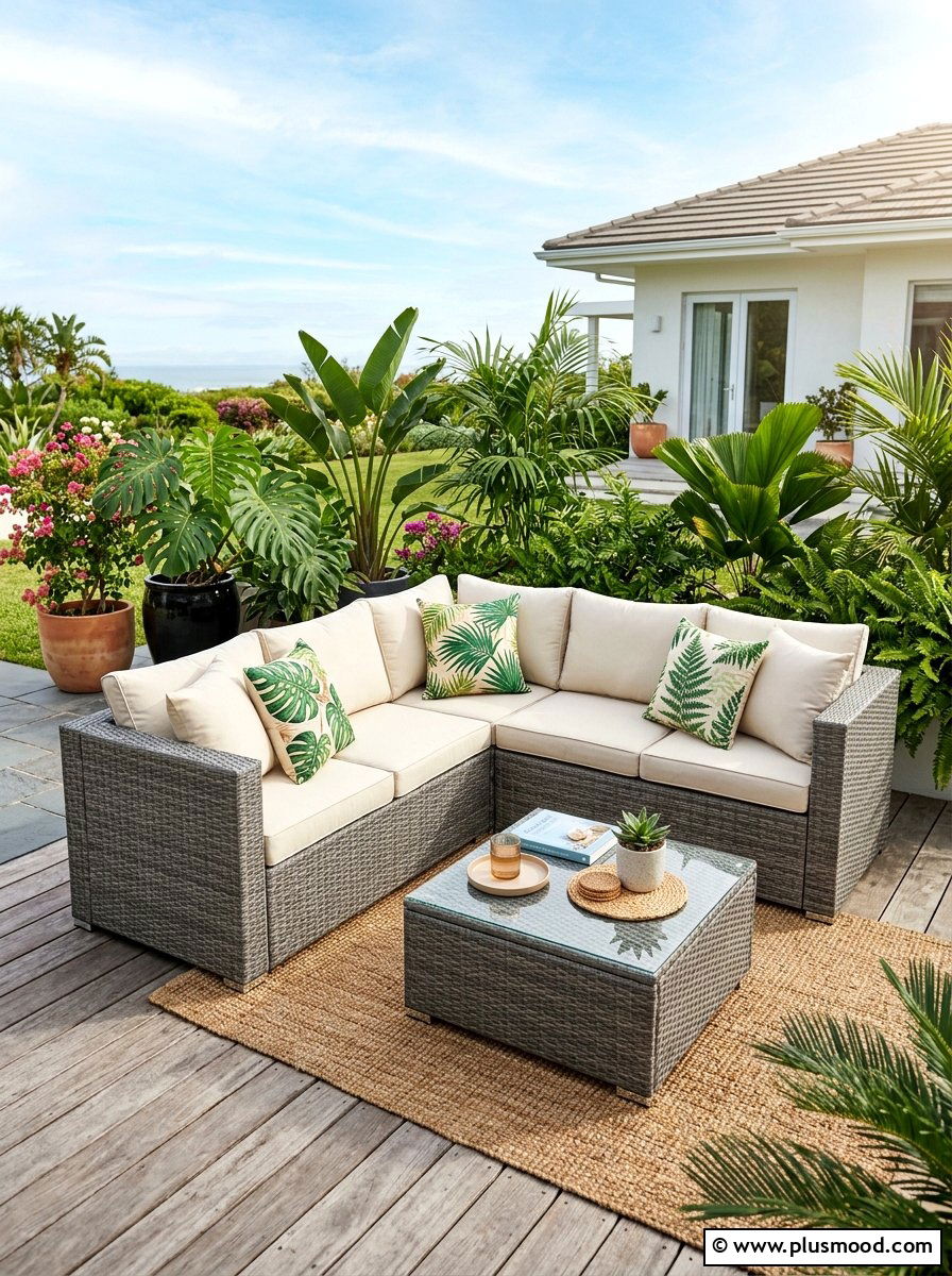 Rattan patio furniture - 25 small backyard ideas for tropical theme