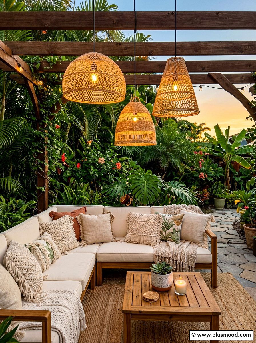 Rattan pendant hanging lights - 25 summer outdoor lighting ideas for parties