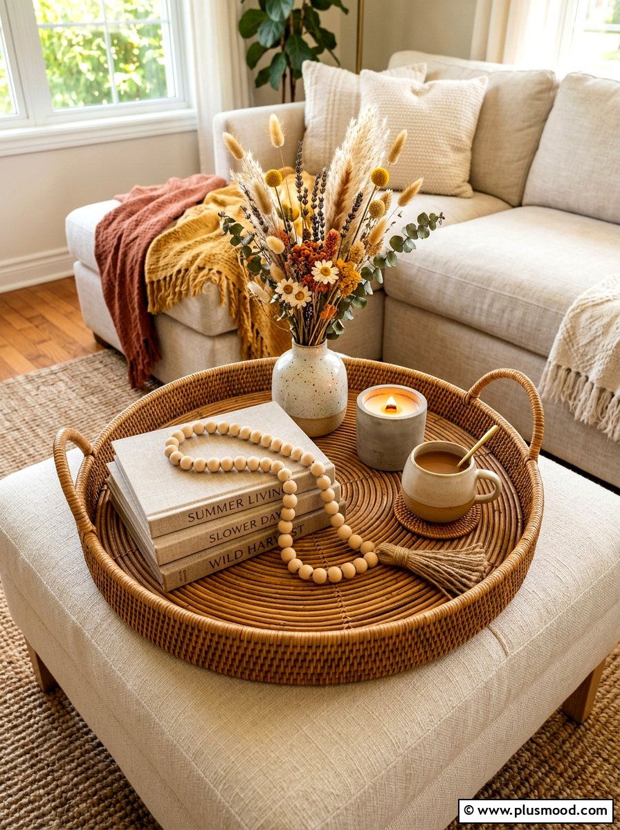 Rattan tray styling - 25 summer tray decor ideas for living room