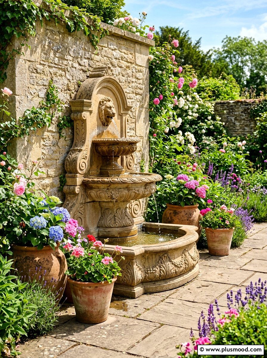 Recirculating Wall Fountain - 25 small backyard ideas with wall fountain