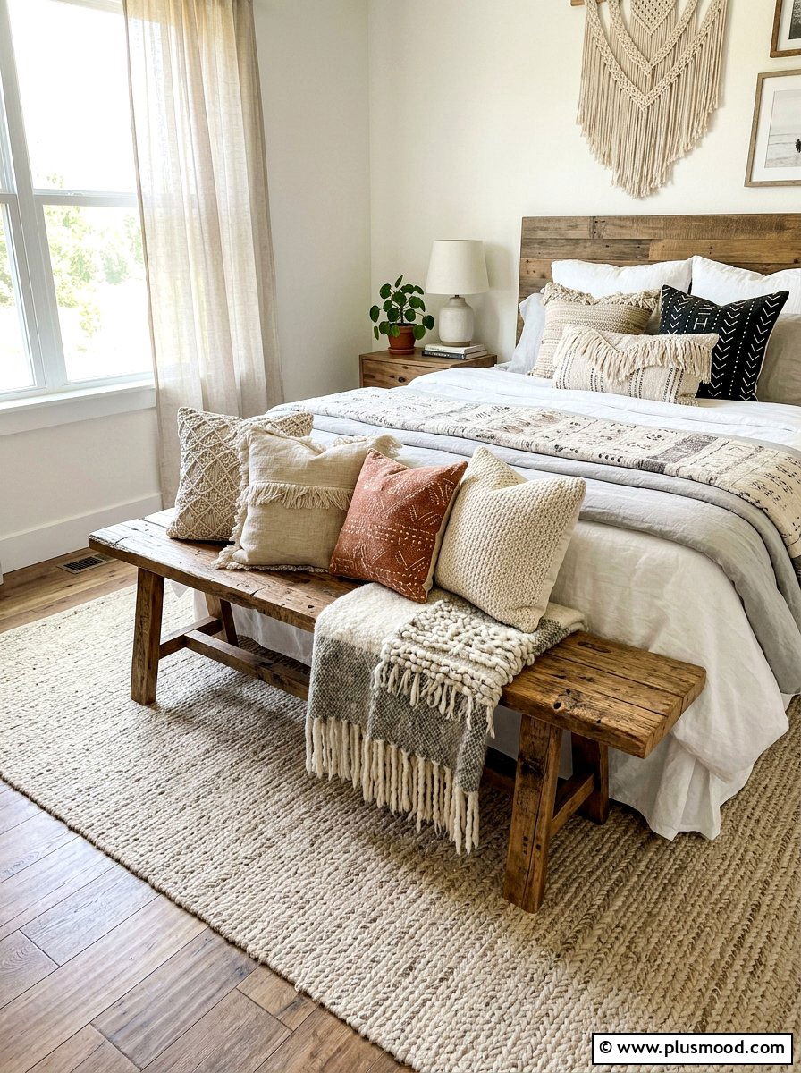 Reclaimed Wood Bench - 25 late summer boho decor ideas