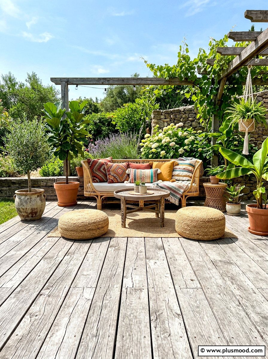 Reclaimed Wood Deck - 25 summer boho patio decor ideas