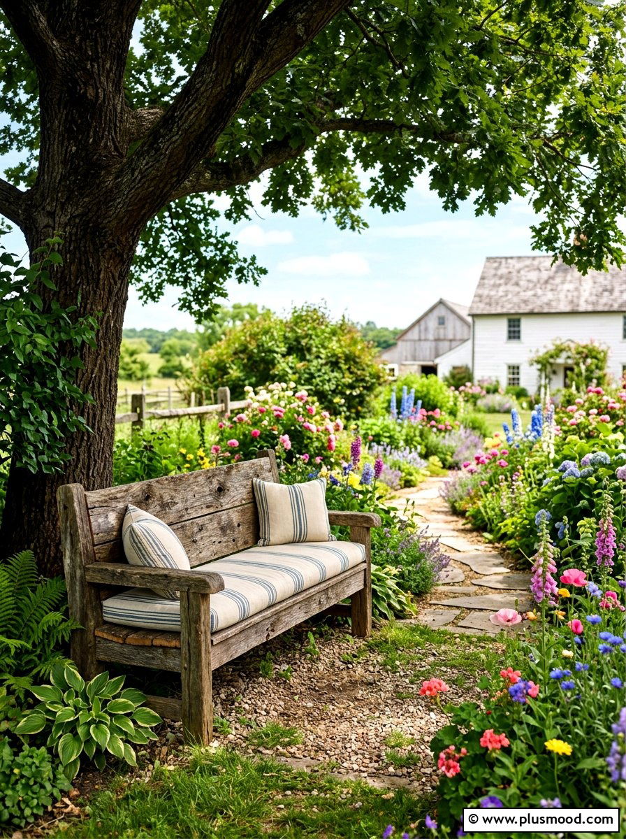 Reclaimed Wood Garden Bench - 25 summer backyard farmhouse ideas