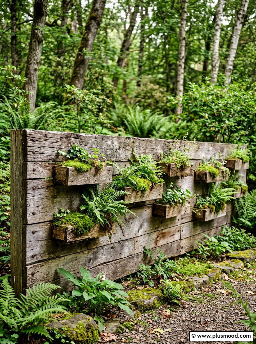 Reclaimed Wood Garden Wall - 25 small backyard ideas with vertical garden