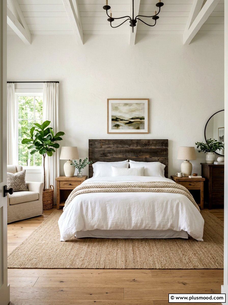 Reclaimed Wood Headboard Bedroom - 25 farmhouse summer bedroom ideas