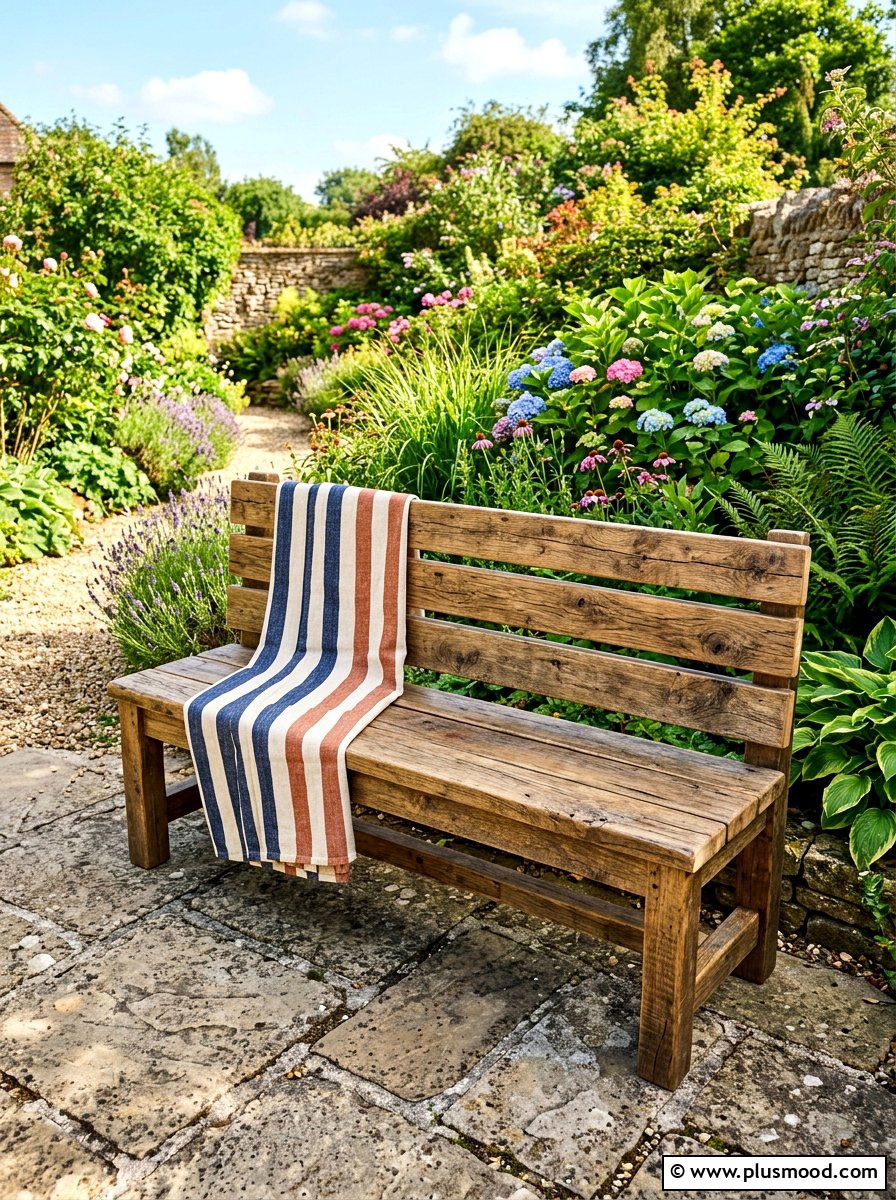 Reclaimed Wood Outdoor Bench - 25 summer rustic decor ideas