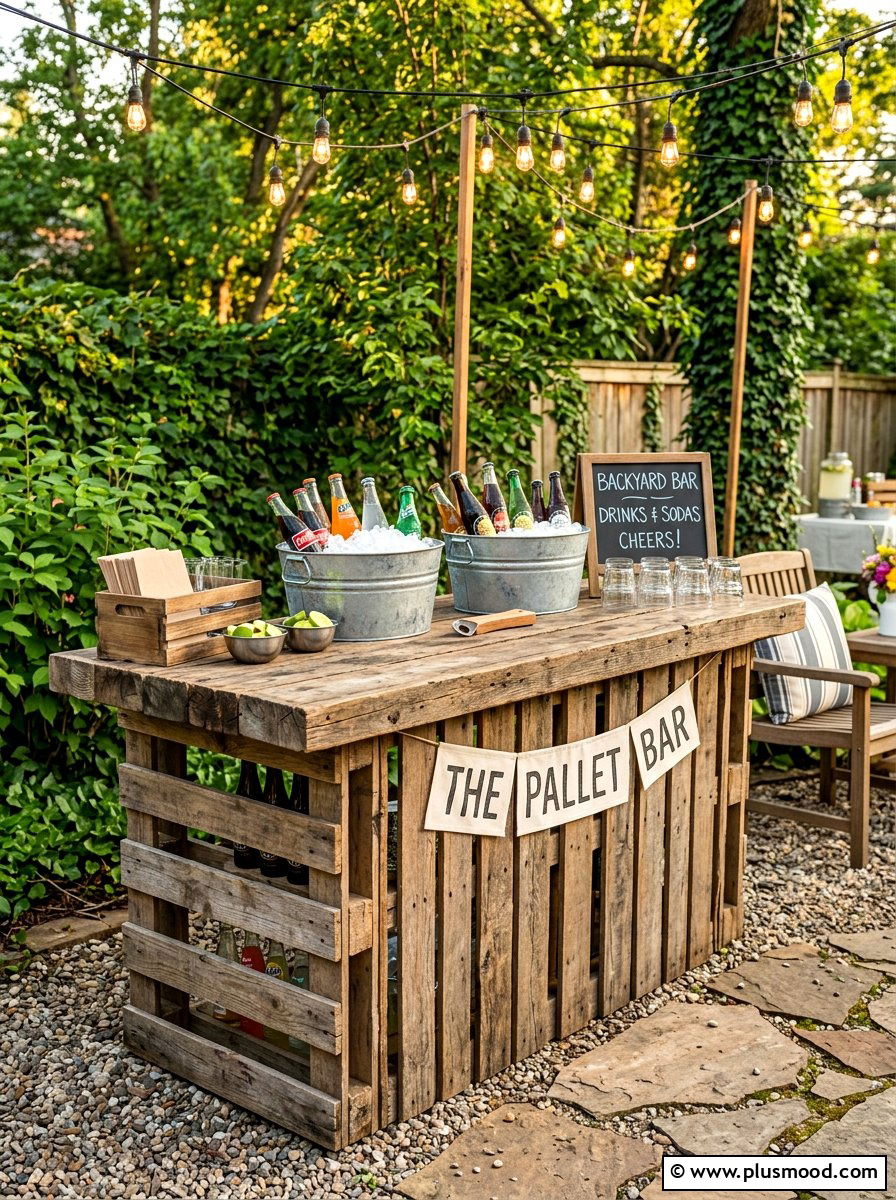 Reclaimed Wood Pallet Bar - 25 summer drink station ideas for summer