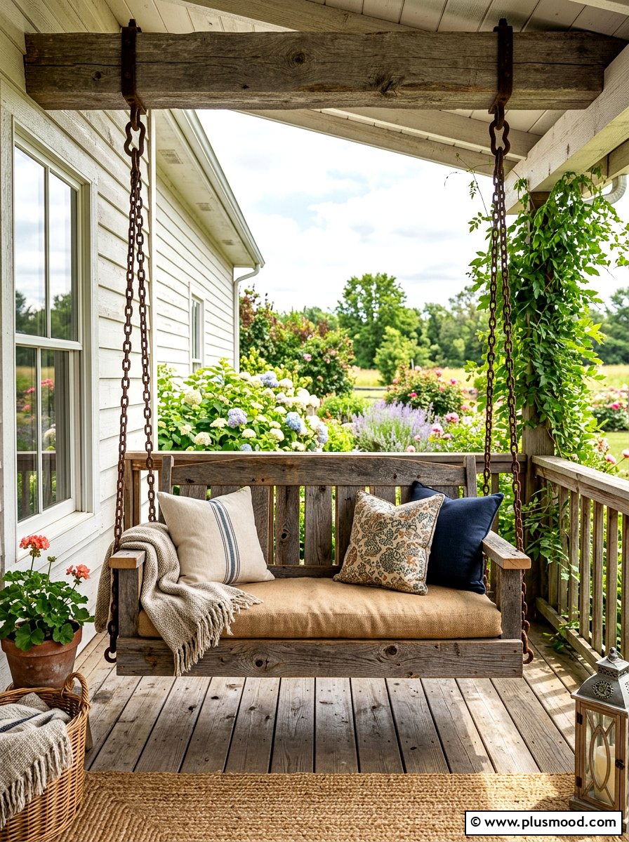 Reclaimed Wood Porch Swing - 25 summer front porch swing ideas