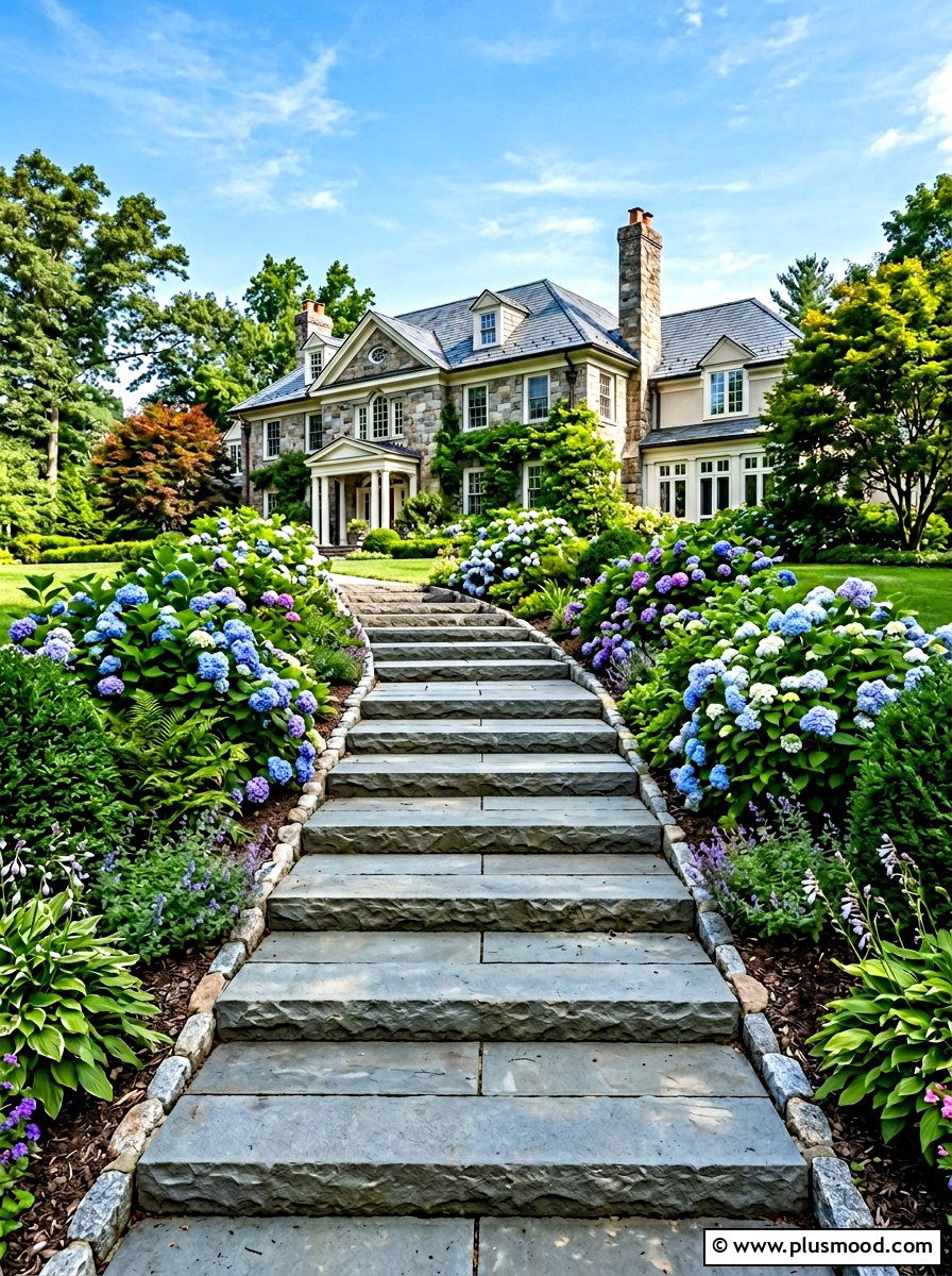 Rectangular Bluestone Steps - 25 summer walkway ideas for front yard