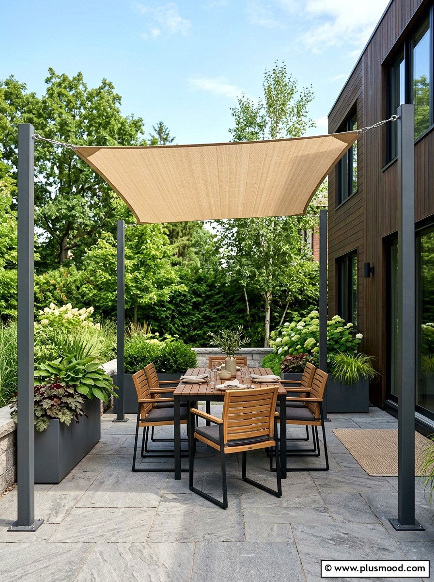 Rectangular Shade Sail Over Small Patio - 25 small backyard ideas with shade sail