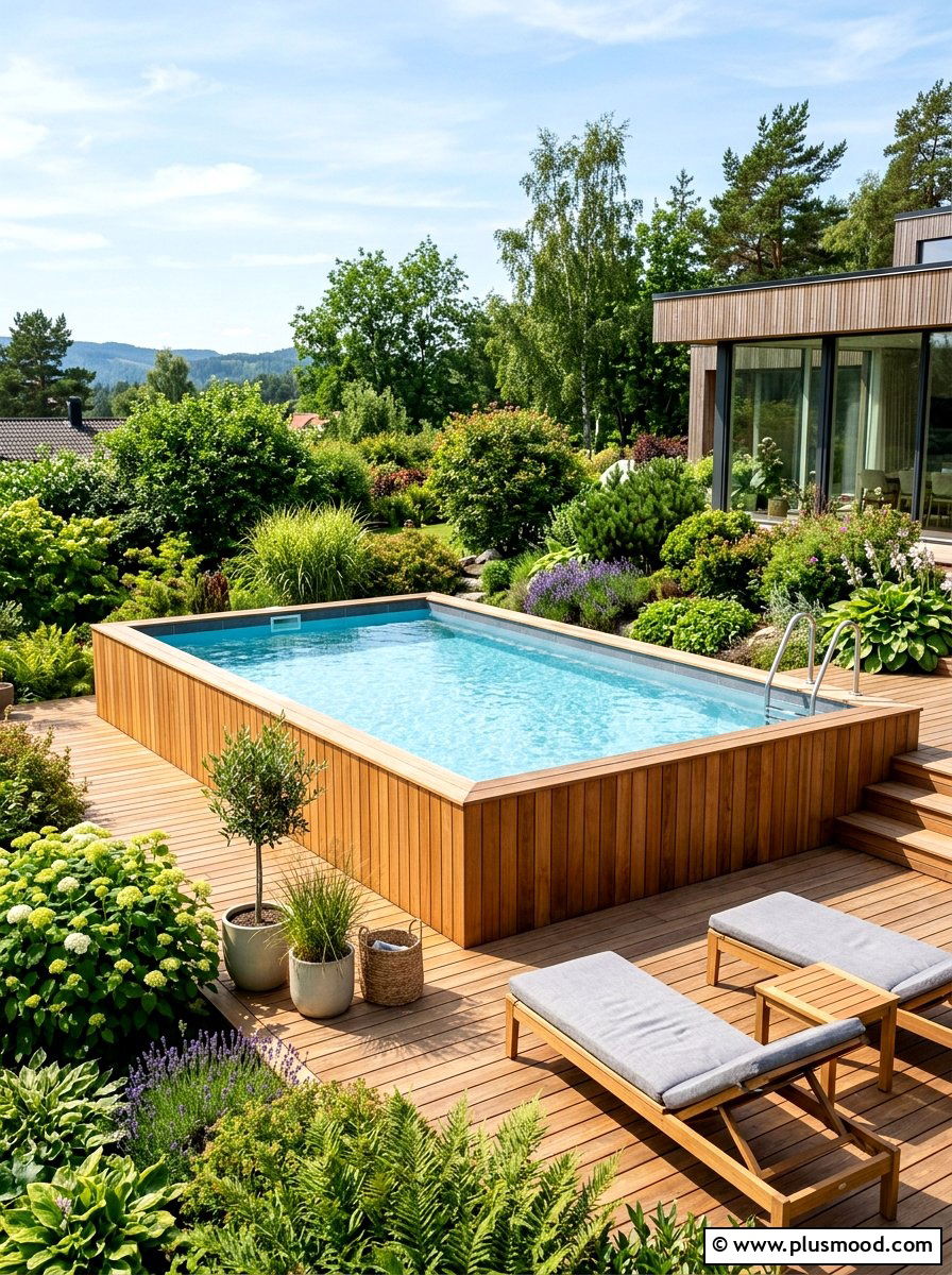 Rectangular above ground pool with wood siding - 25 summer above ground pool ideas
