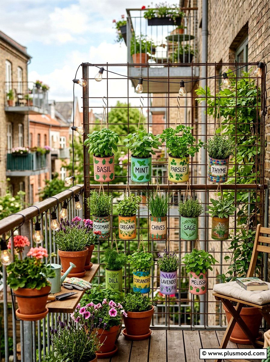 Recycled Can Herb Garden - 25 summer balcony herb garden ideas