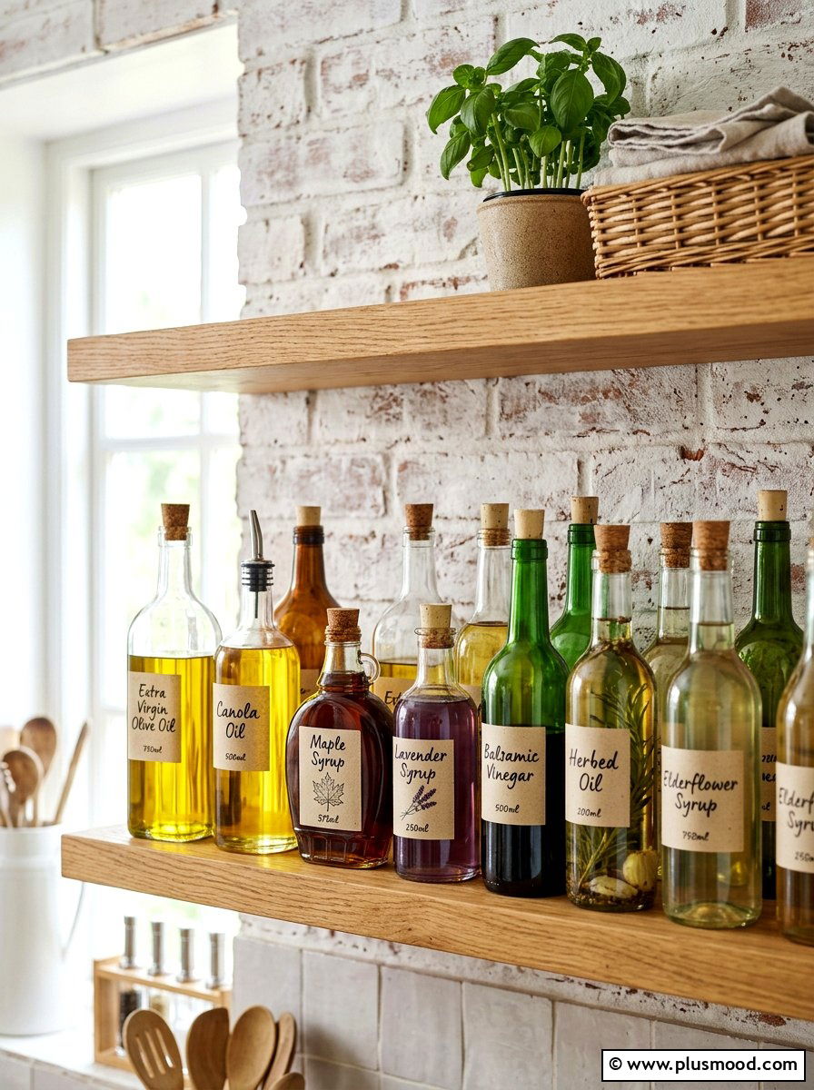 Recycled Glass Bottle Storage - 25 summer kitchen organization ideas