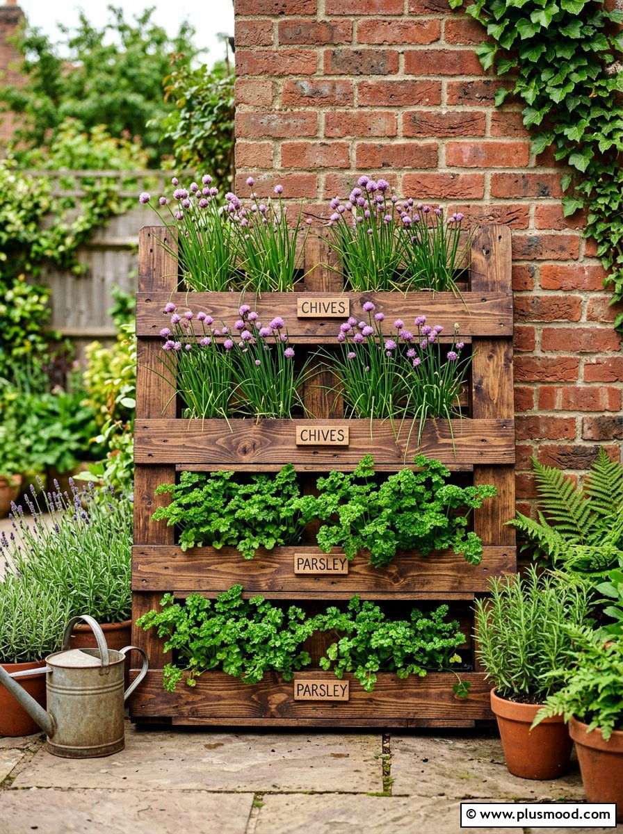 Recycled Pallet Planter - 25 small backyard ideas with herb garden