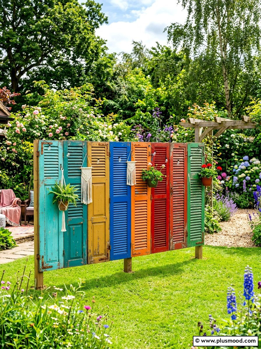 Recycled Window Shutter - 25 summer garden privacy screen ideas