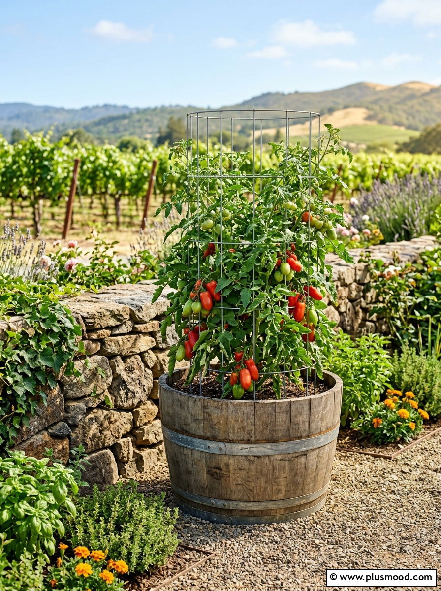 Recycled Wine Barrel Vegetable Planter - 25 outdoor garden decor ideas with vegetable display