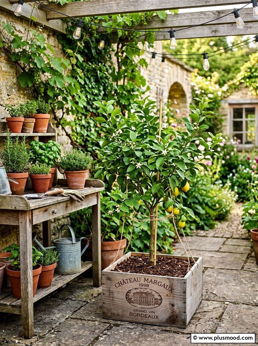 Recycled Wine Crate Planter - 25 summer lemon tree planter ideas
