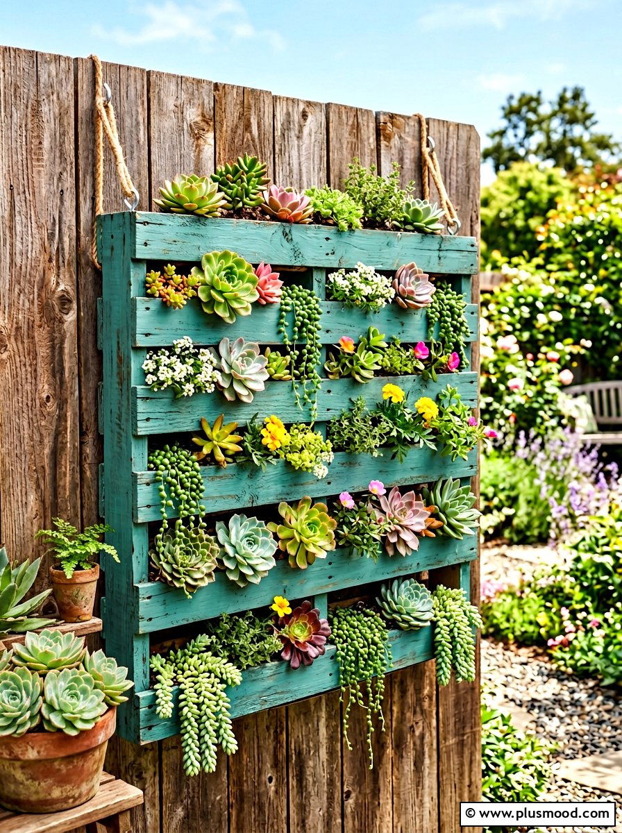 Recycled pallet hanging garden - 25 small backyard ideas with hanging plants