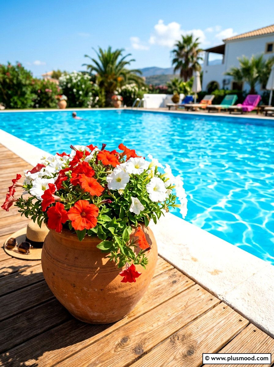 Red And White Petunia Pot - 25 summer planters with petunias ideas