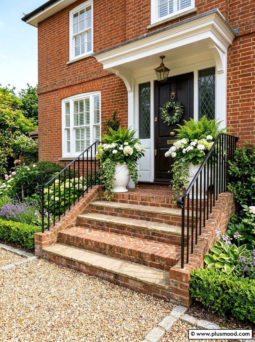 Red Brick Step - 25 summer front steps ideas for summer