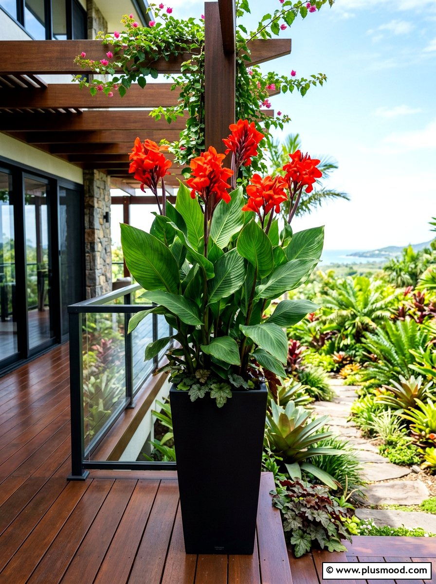 Red Canna Lily Planter - 25 late summer porch planter ideas