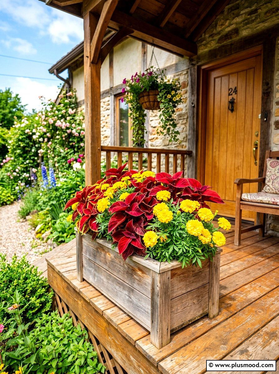 Red Coleus And Yellow Marigold Planter - 25 summer planters with coleus ideas