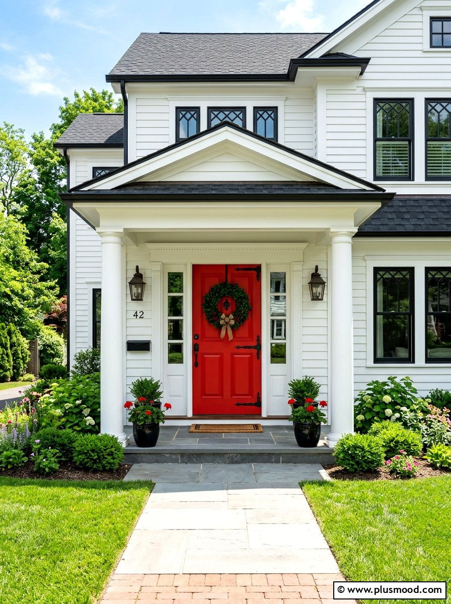 Red Front Door - 25 summer front porch decor ideas for white house