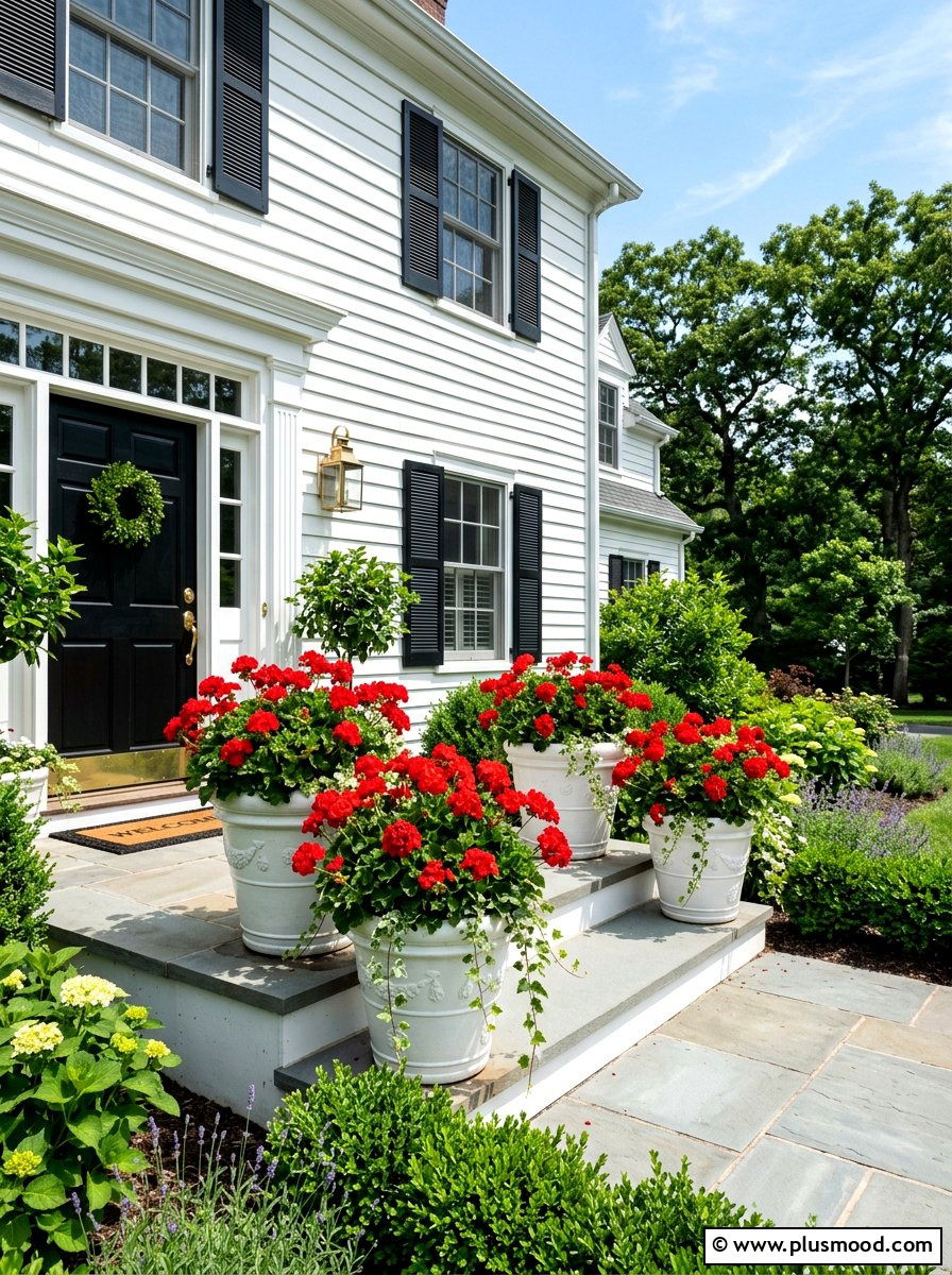 Red Geranium Planter - 25 summer front steps ideas for summer