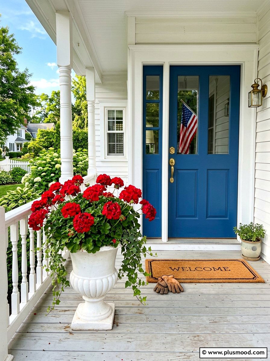 Red Geranium Urn - 25 summer porch planter ideas