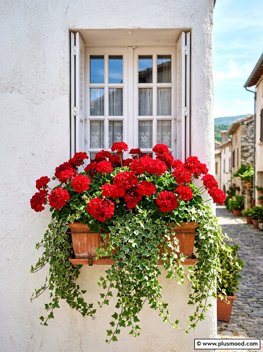 Red Geranium Window Box - 25 summer container garden ideas