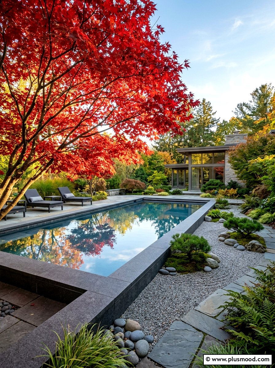 Red Japanese Maple Pool Deck - 25 pool landscaping ideas with shade trees