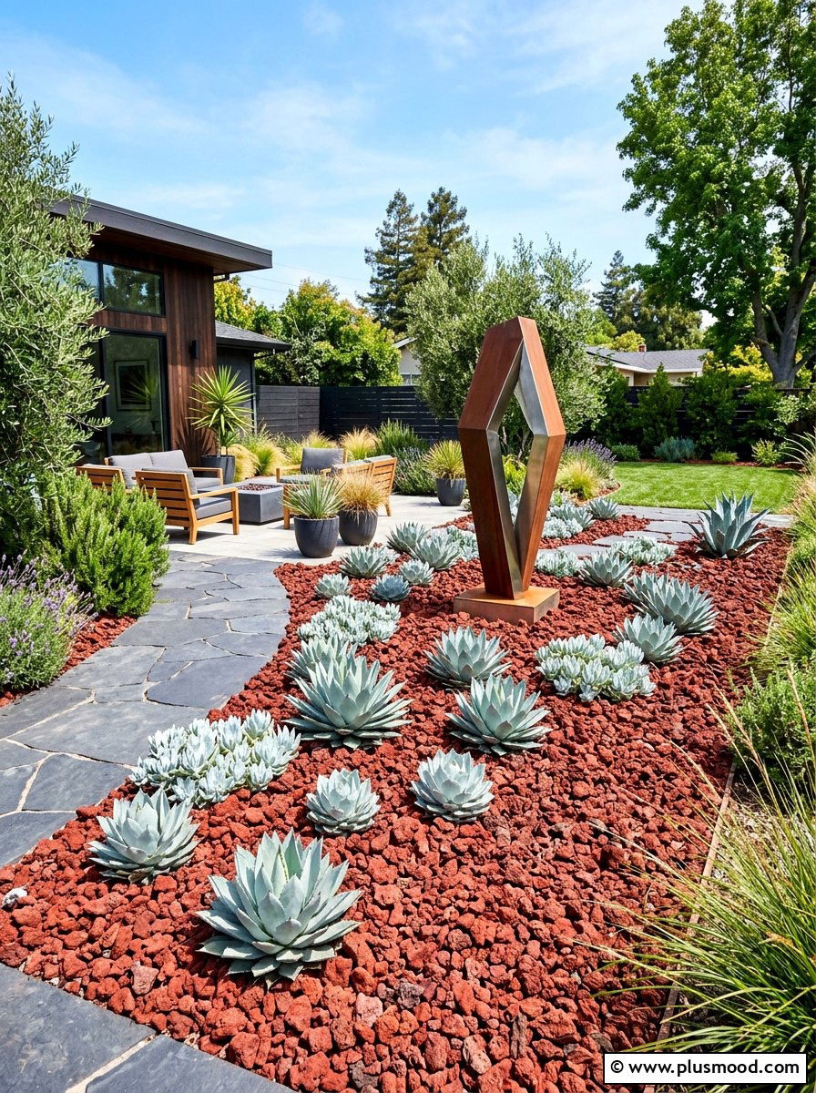 Red Lava Rock Garden - 25 small backyard ideas with rock garden