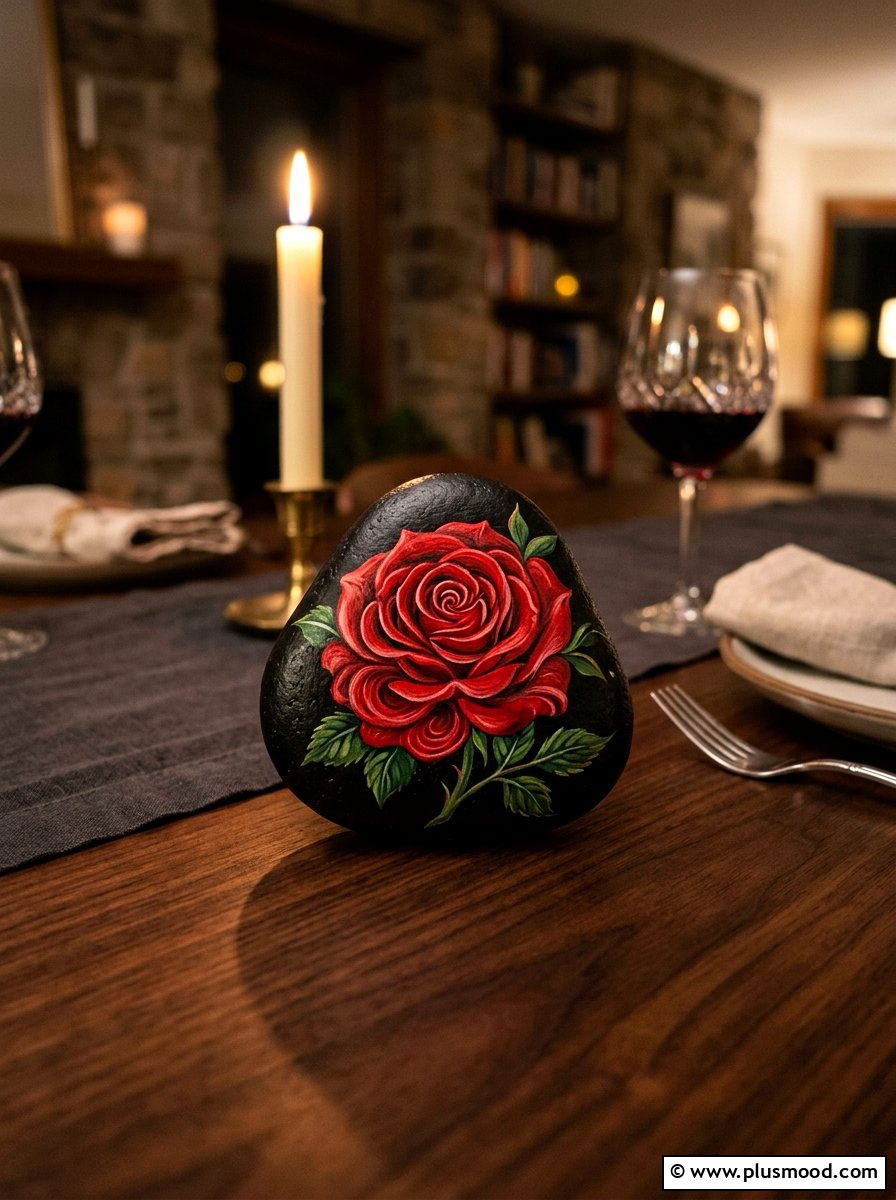 Red Rose Rock - 25 painted rock ideas with flowers