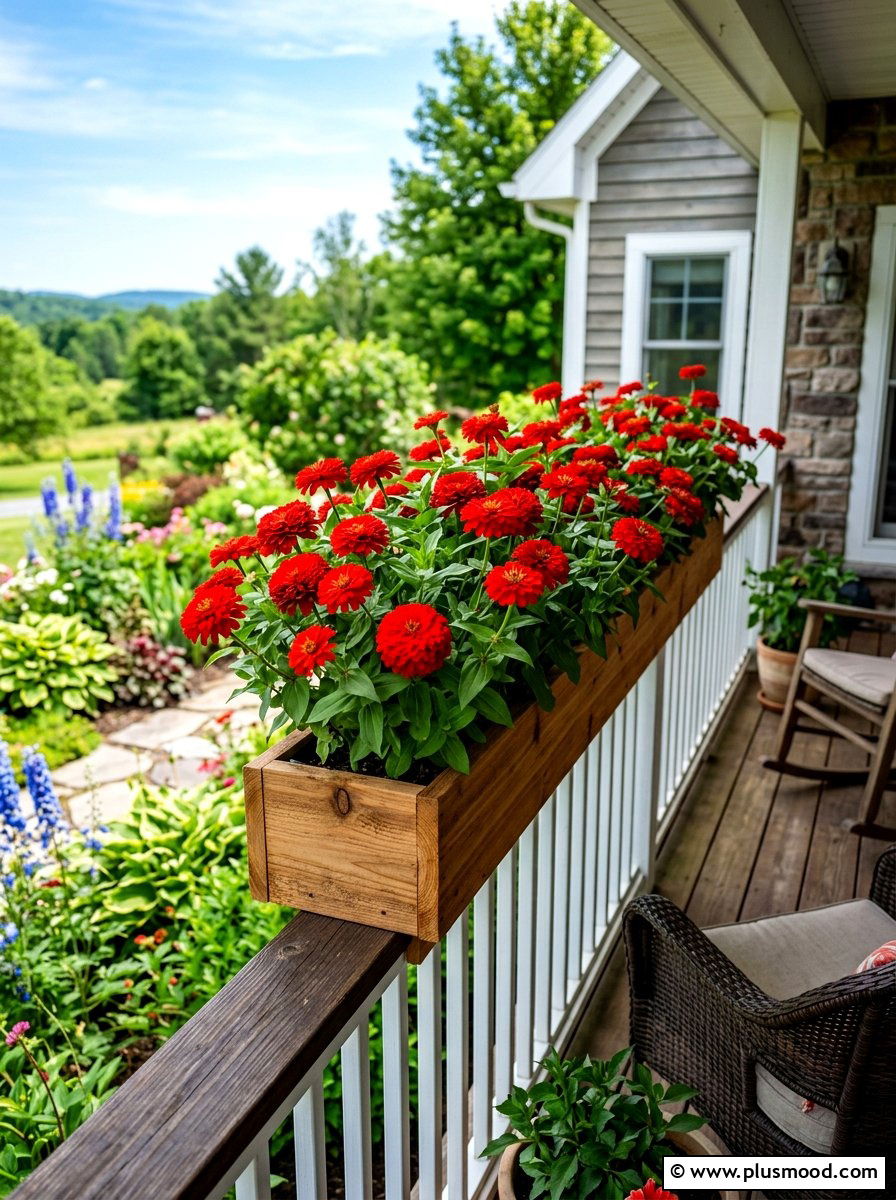 Red Zinnia Planter Box - 25 late summer planter ideas for porch