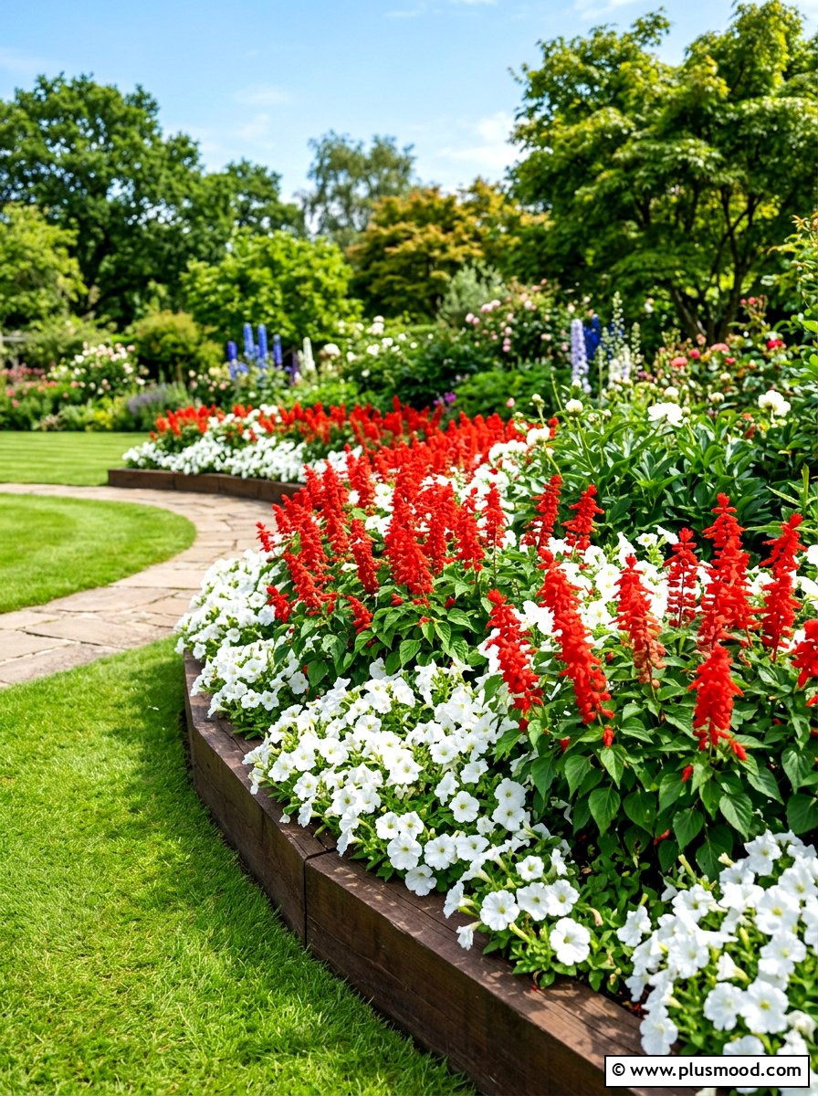 Red and white vibrant garden - 25 summer color scheme landscaping ideas