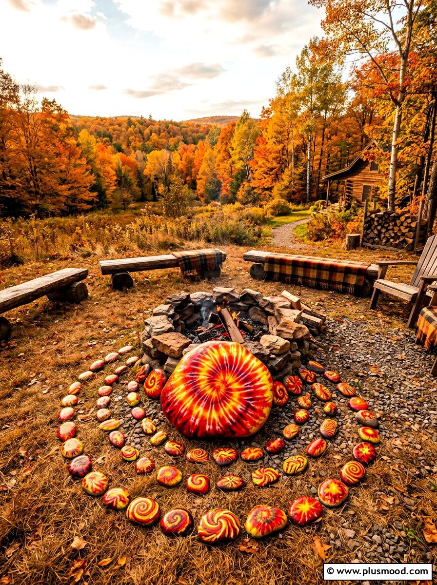 Red and yellow fire tie dye rock painting - 25 painted rock ideas with tie dye effect