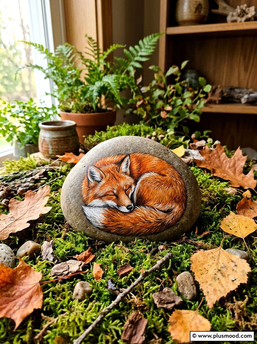 Red fox rock - 25 painted rock ideas with forest animals