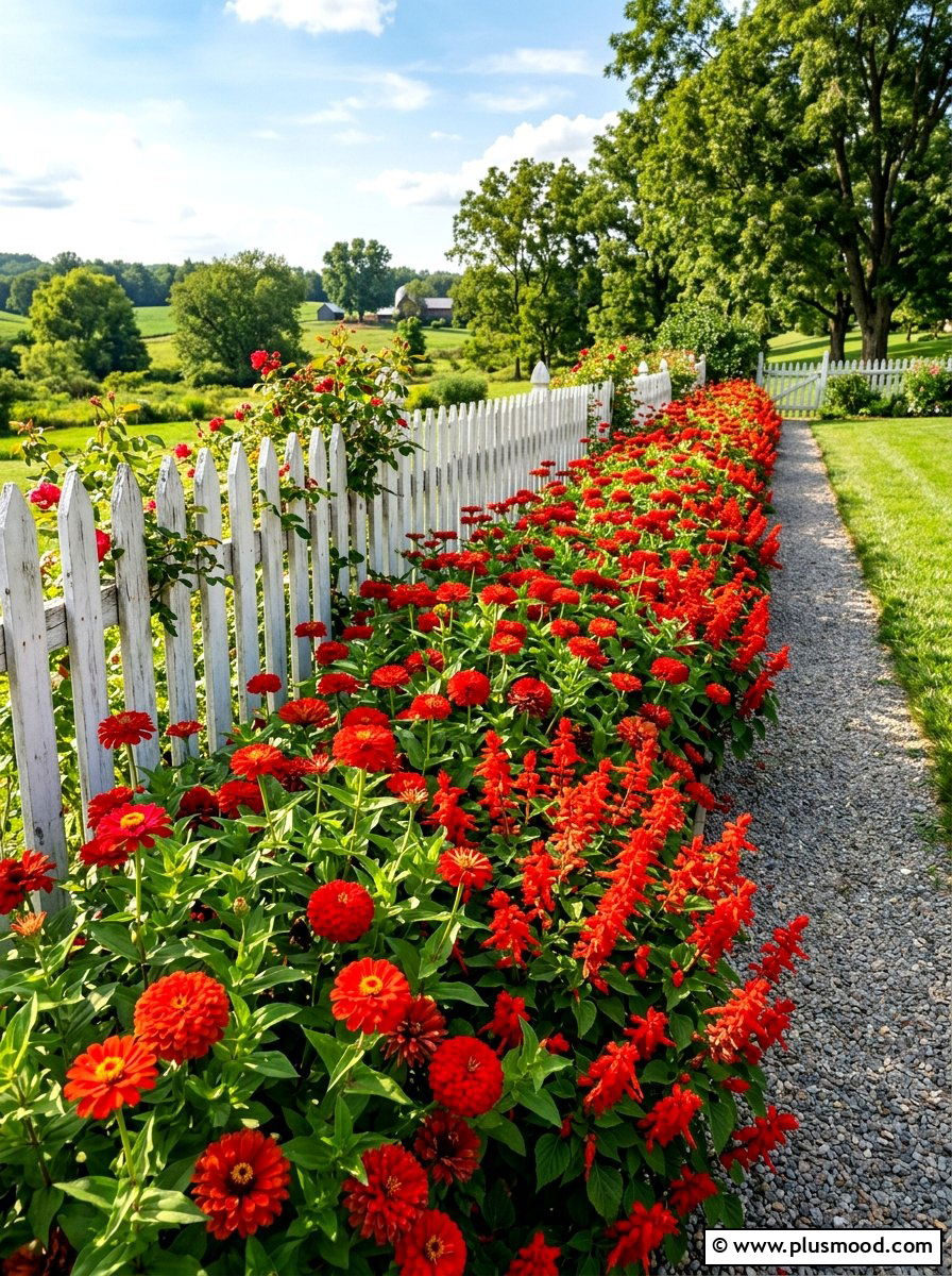 Red garden flower border - 25 summer hummingbird garden ideas