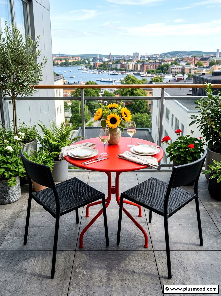 Red garden table - 25 summer colorful balcony ideas