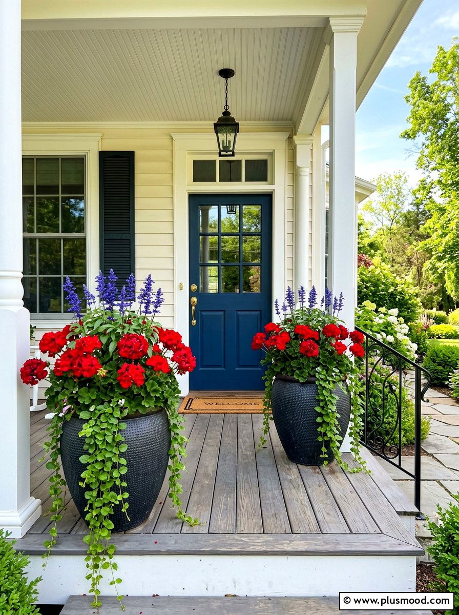 Red geranium arrangement - 25 summer garden pot arrangement ideas