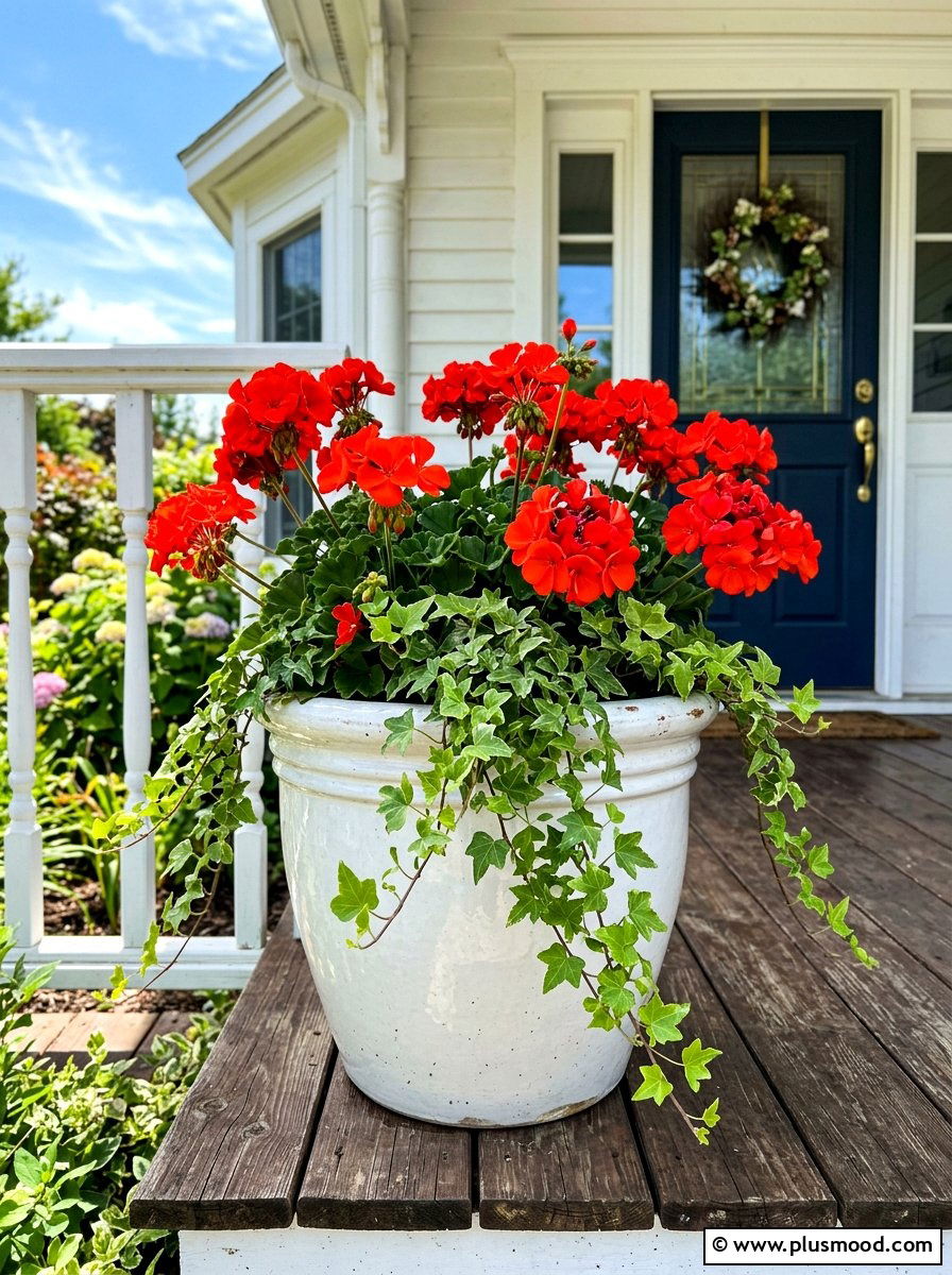 Red geranium planter - 25 summer planter box ideas