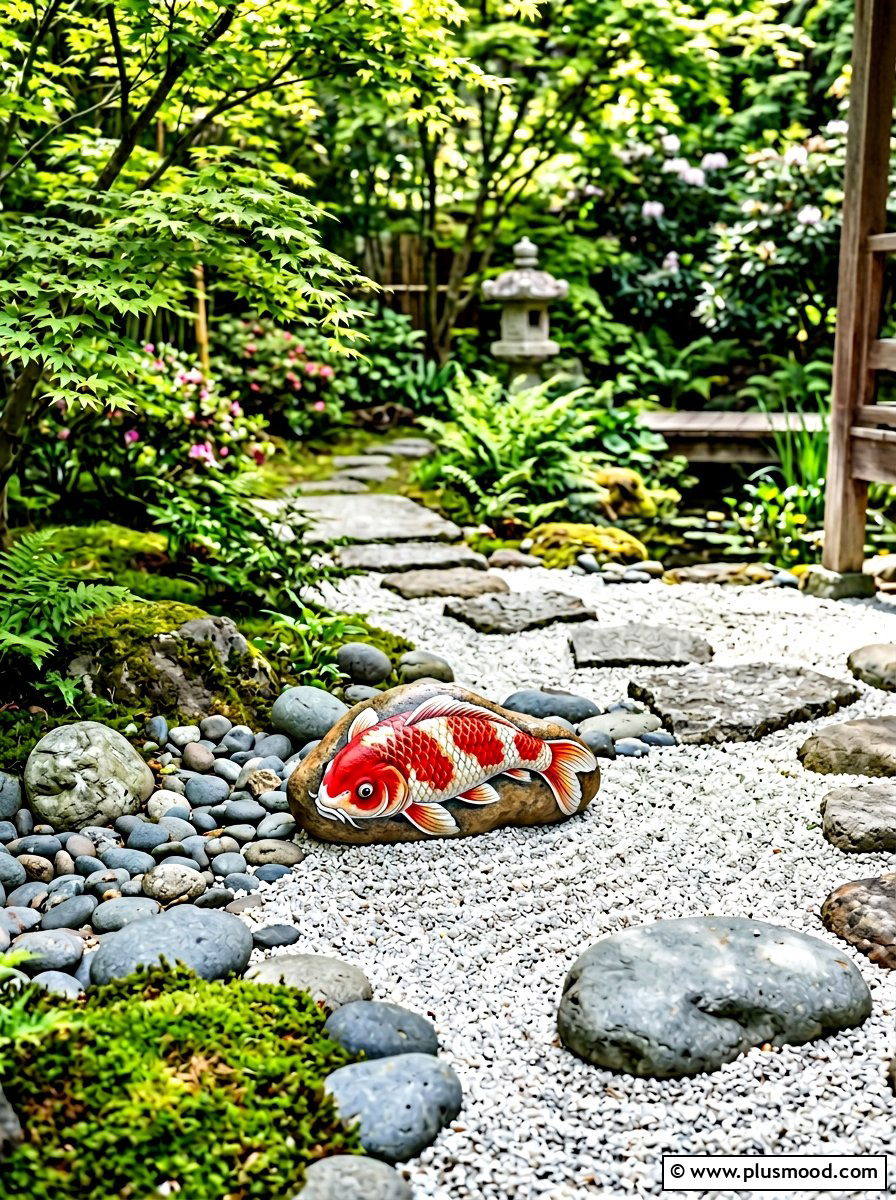 Red koi fish stone - 25 painted rock ideas for Japanese garden